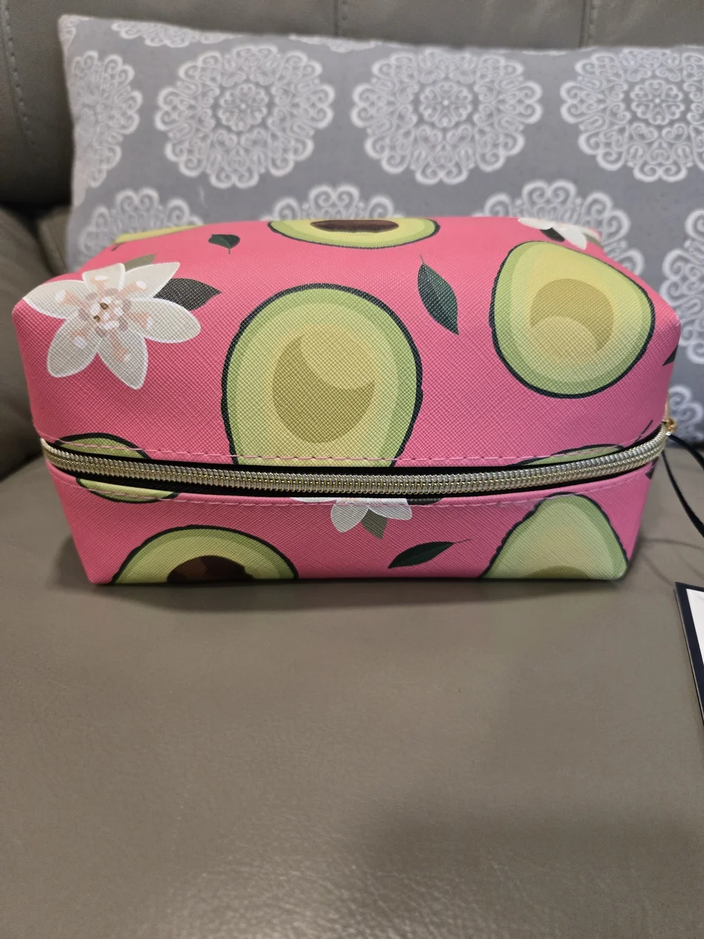 Cosmetic Makeup Bag Avocado Print Pink with Skincare Set